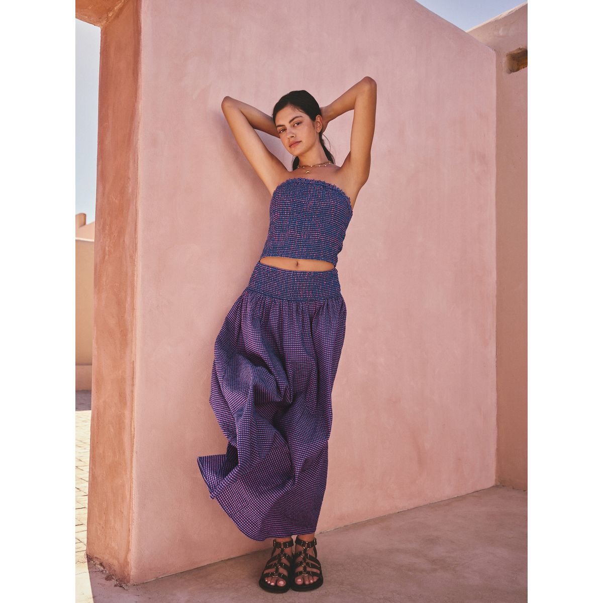 Haut bandeau smocké vingham violet/bleu, NEXT