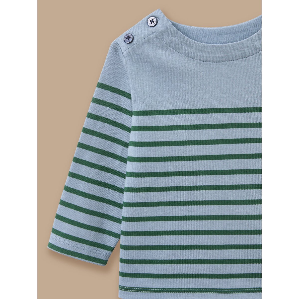 T-shirt marinière boutonné rayure vert/bleu, CYRILLUS