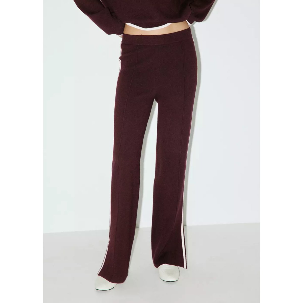 Pantalon maille rayure contrastante chocolat, MANGO