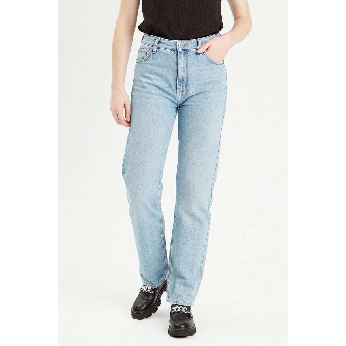 Jeans droit taille haute denim double stone, CACHE CACHE