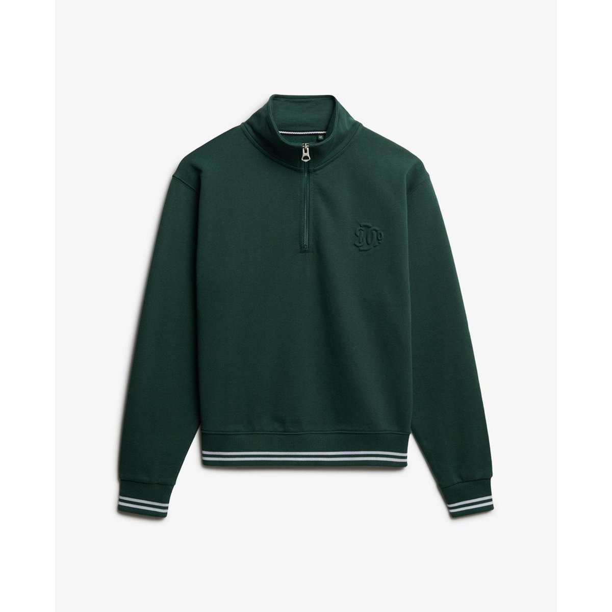 Pull Country Club à Demi-Zip Embossé vert émail, SUPERDRY
