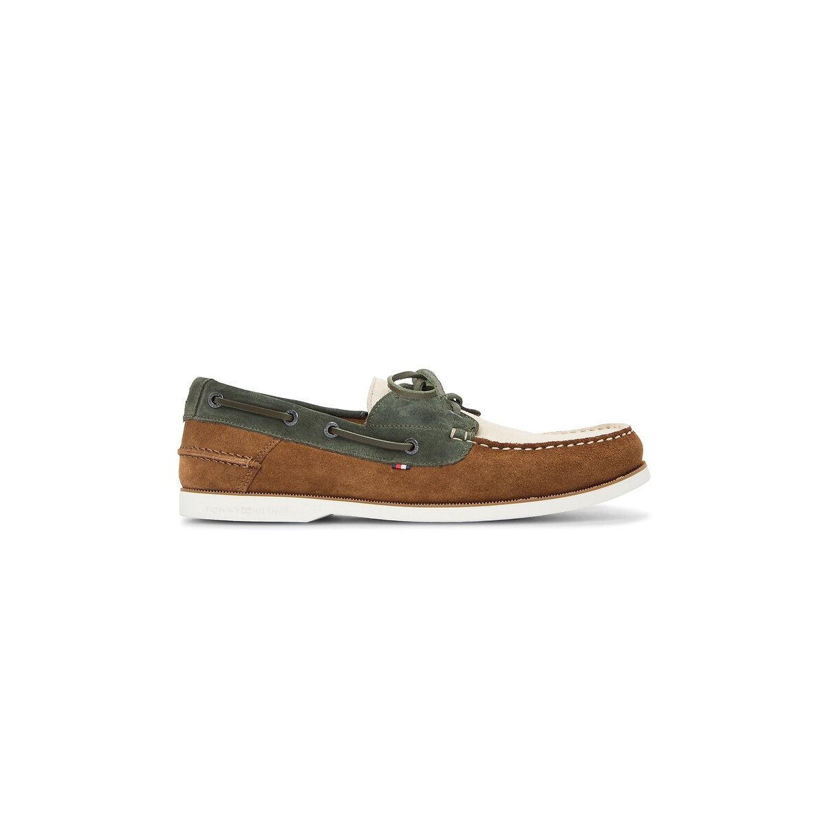 Chaussures bateau en cuir suédé marron/vert, TOMMY HILFIGER