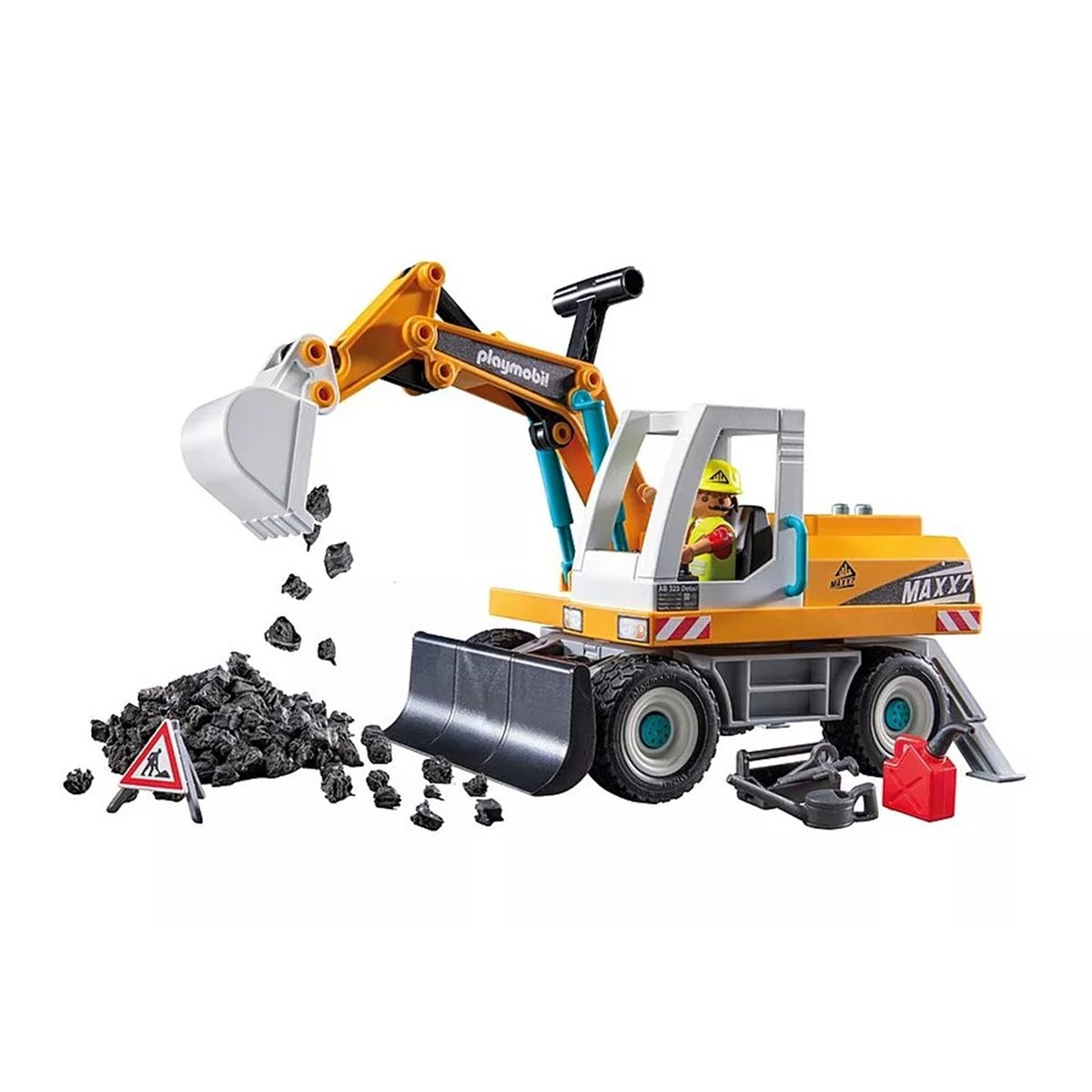 Pelleteuse mécanique avec ouvrier et accessoires pelleteuse mécanique avec ouvrier et accessoires, PLAYMOBIL