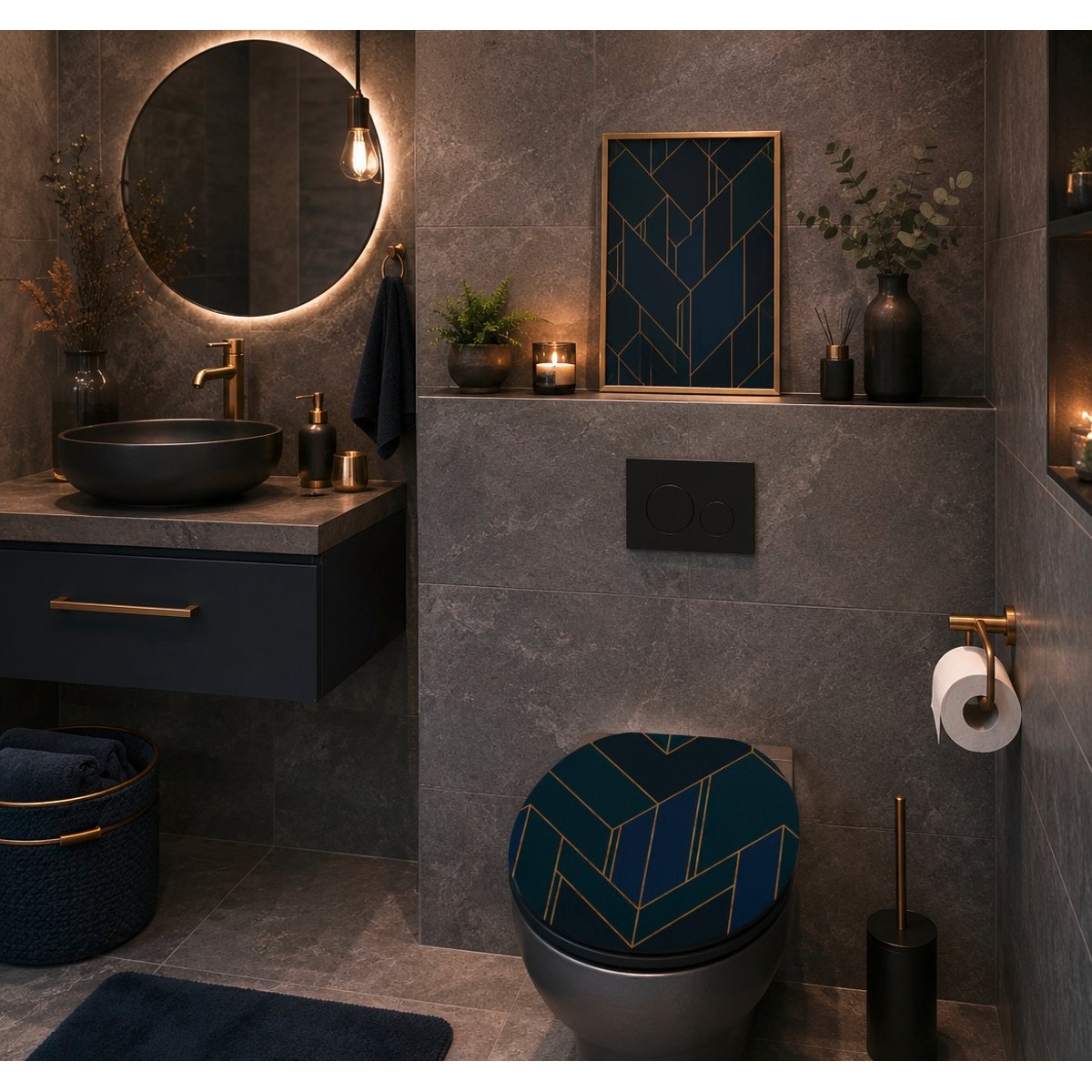 Abattant WC charnieres plastique Graphique bleu, EDEN
