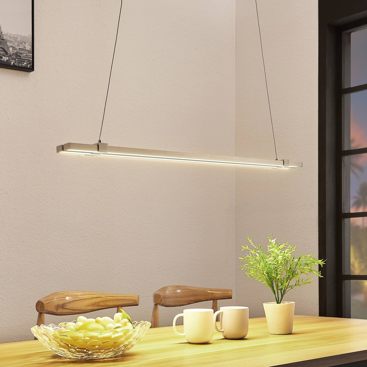 Suspension en métal moderneLED, Tymon givré, nickel satiné, LUCANDE