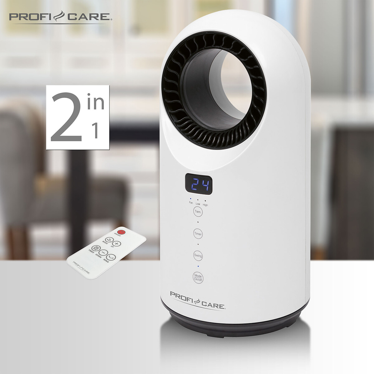 Termoventilador cerâmica 2 em 1, da Proficare branco, PROFICARE