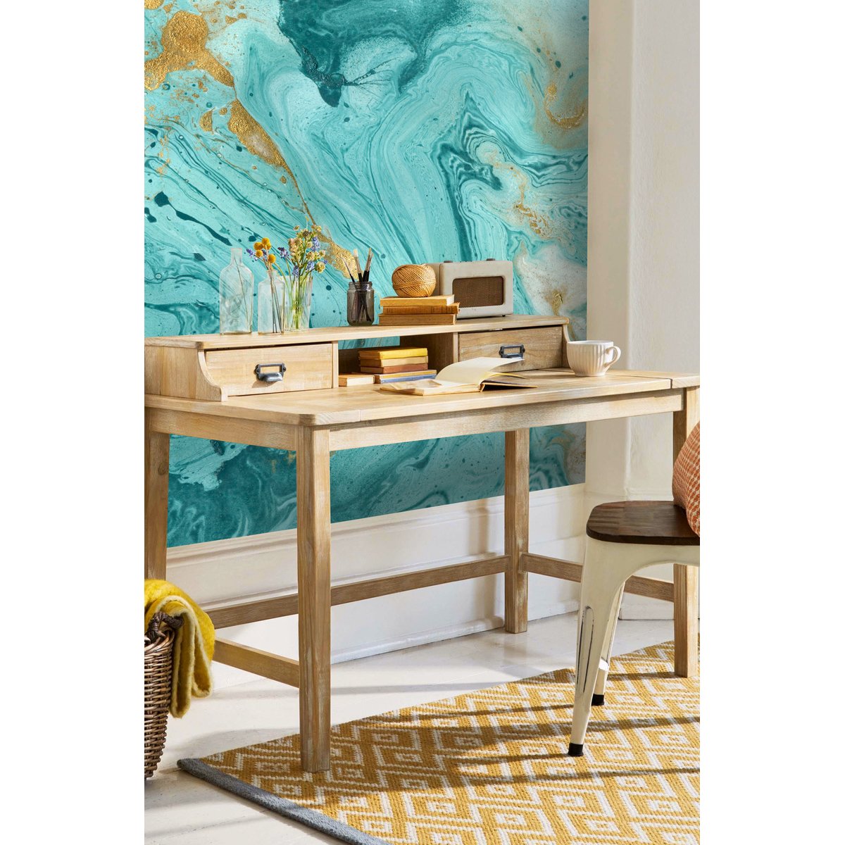 Papier peint panoramique TURQUOISE MARBLE bleu, LE PAPIERS DE NINON