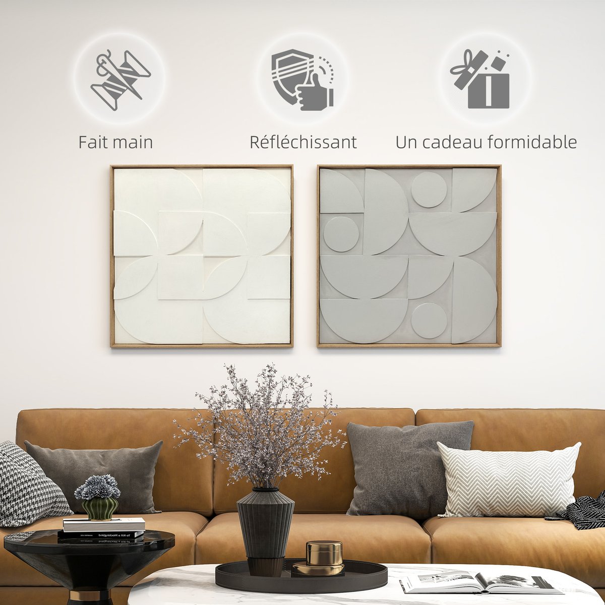 Décoration murale en bois EVA Blanc blanc, HOMCOM