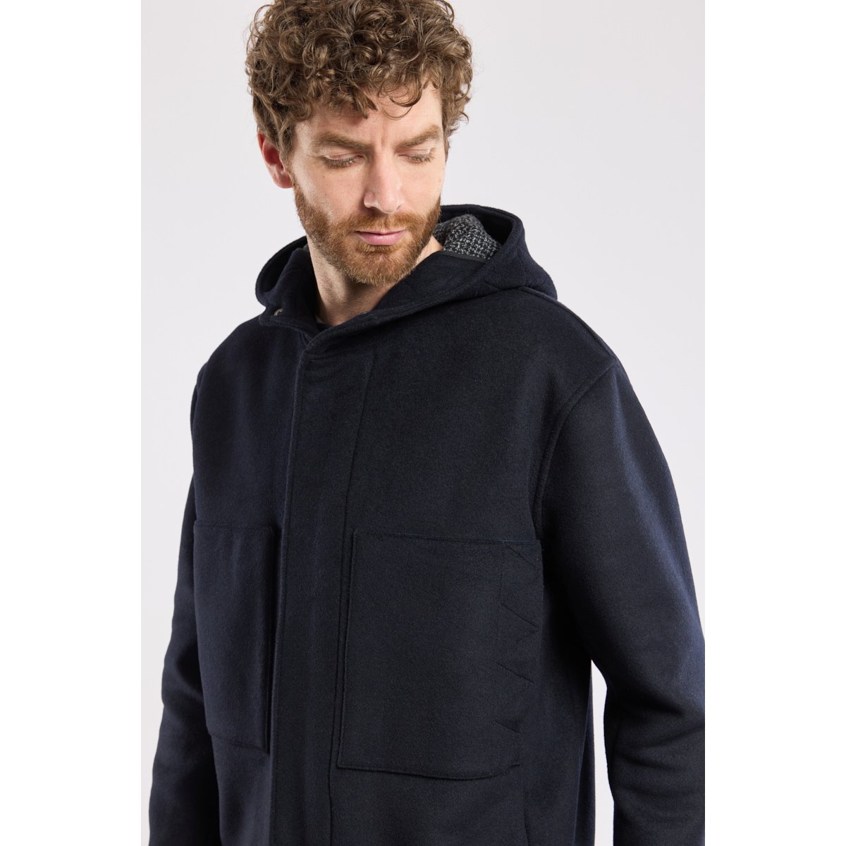 Kabig à capuche Héritage en laine HERITAGE rich navy/ micro motif gri, ARMOR-LUX