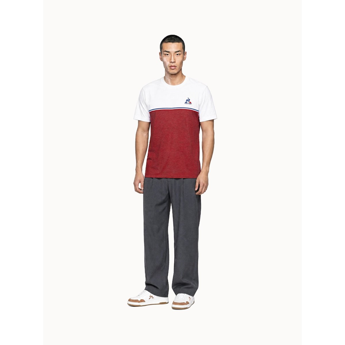 T-shirt en jersey de coton avec bande tricolore Tricolores white, LE COQ SPORTIF