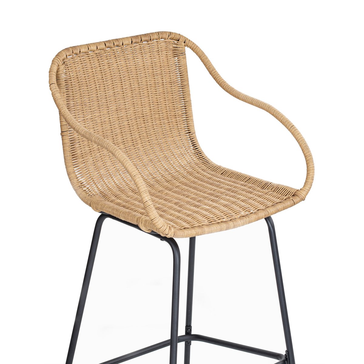 Lot de chaises d'ilot et bar en métal et assise en rotin 65cm MOOREA | Lot de 8 naturel, MOB IN