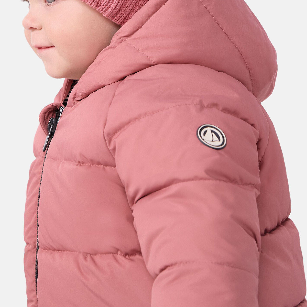 Piumino a tinta unita con cappuccio, in poliestere rosa, PETIT BATEAU