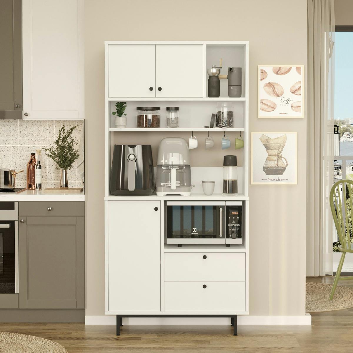 Meuble de cuisine 3 portes, 2 tiroirs 4 niches JENA blanc, PIER IMPORT