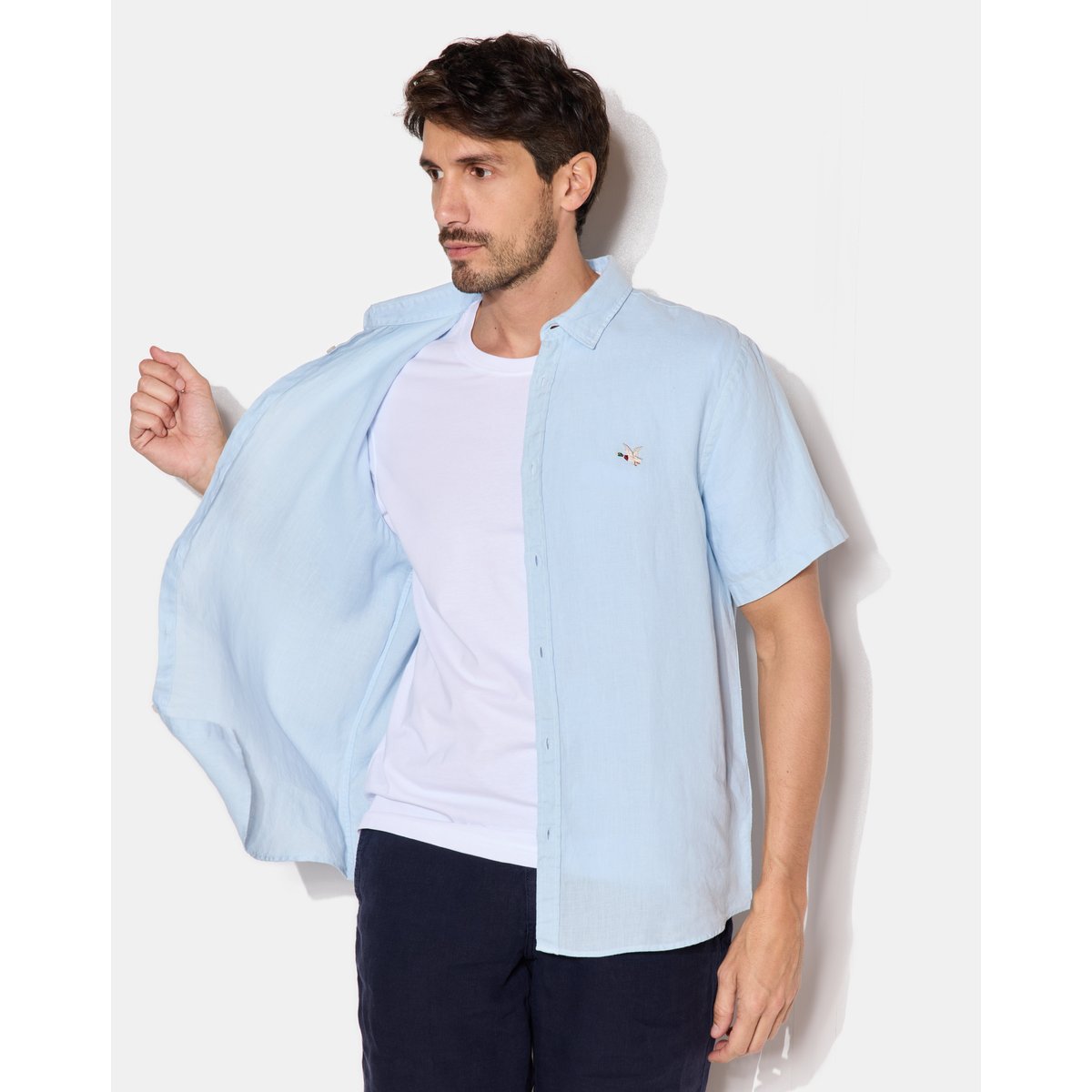 Chemise en lin LINO manches courtes bleu ciel, CHEVIGNON
