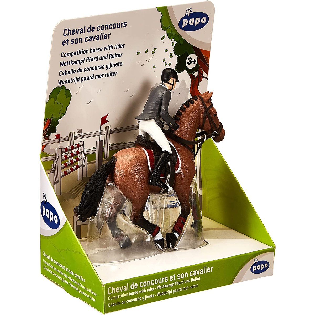 Figurine Cheval de concours et son cavalier marron, PAPO