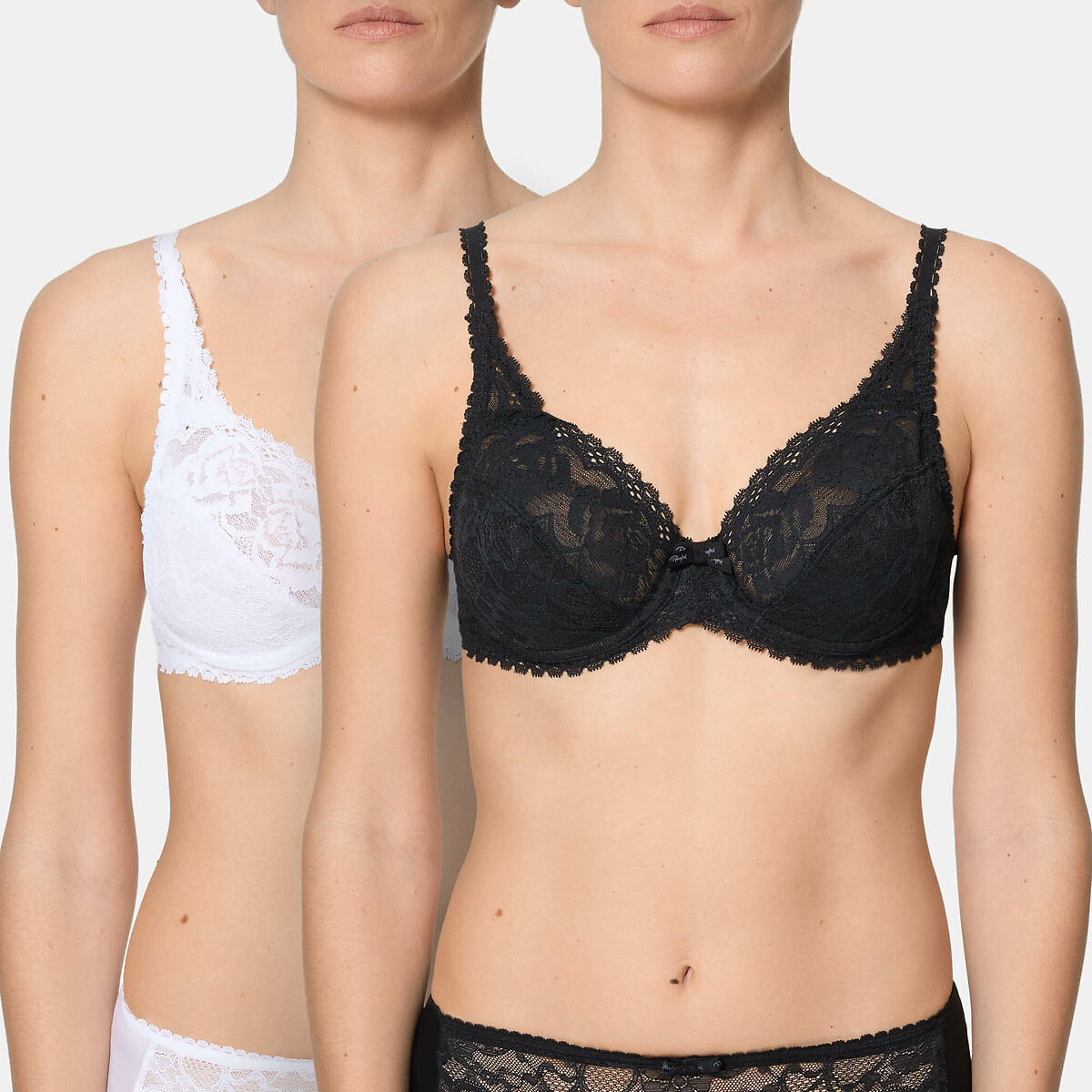 Lot de 2 soutiens-gorges emboitant Flower Elegance blanc + noir, PLAYTEX