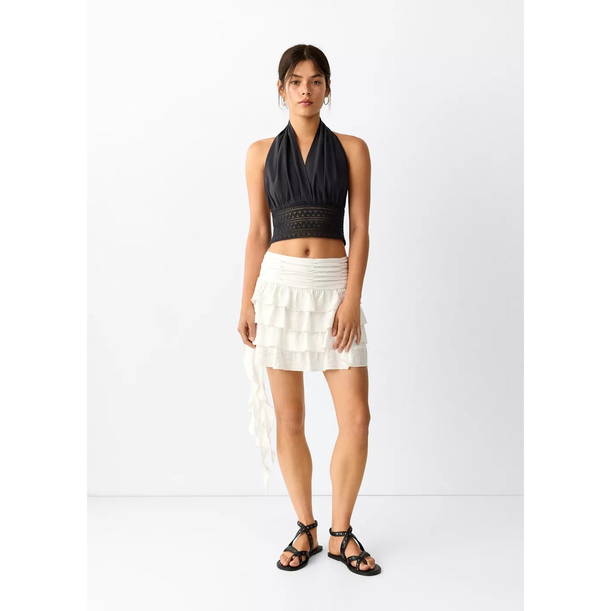 Jupe courte à volants blanc cassé, MANGO TEEN