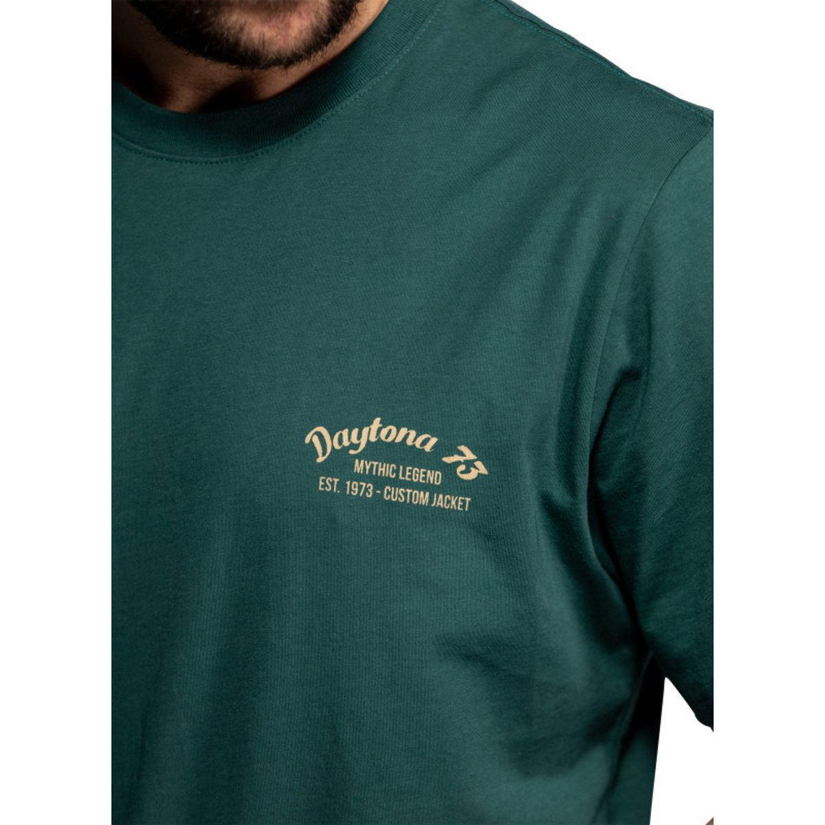 T-shirt Vernon en coton vert à coupe droite pourvu d'un col rond vert, DAYTONA