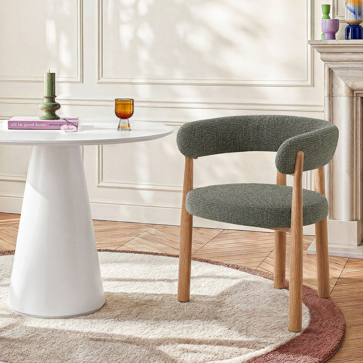 Lot de 2 chaises en tissu et métal finition chêne avec accoudoirs BRYNE vert, HABITAT