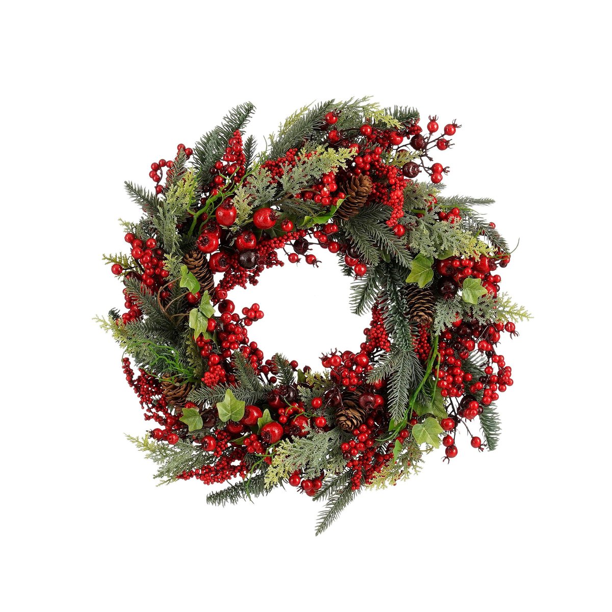 Couronne de Noël avec pommes de pin Ø50 cm NORAH rouge, MICA DECORATIONS