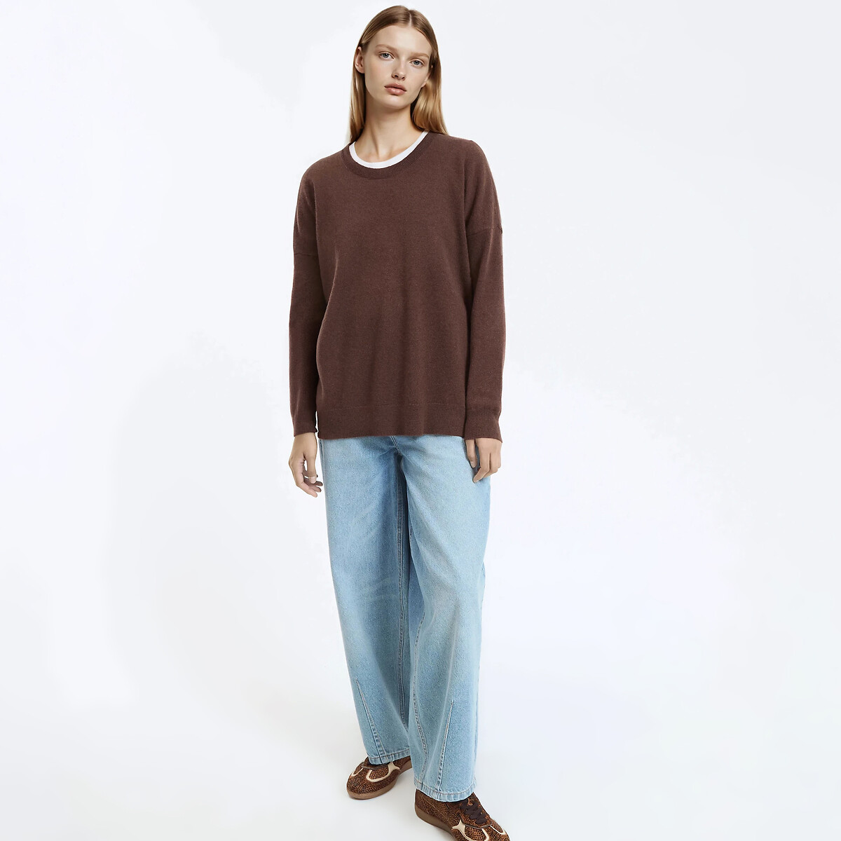 Round Neck Cashmere Jumper with Loose Fit in Fine Knit 90006249, LA REDOUTE COLLECTIONS