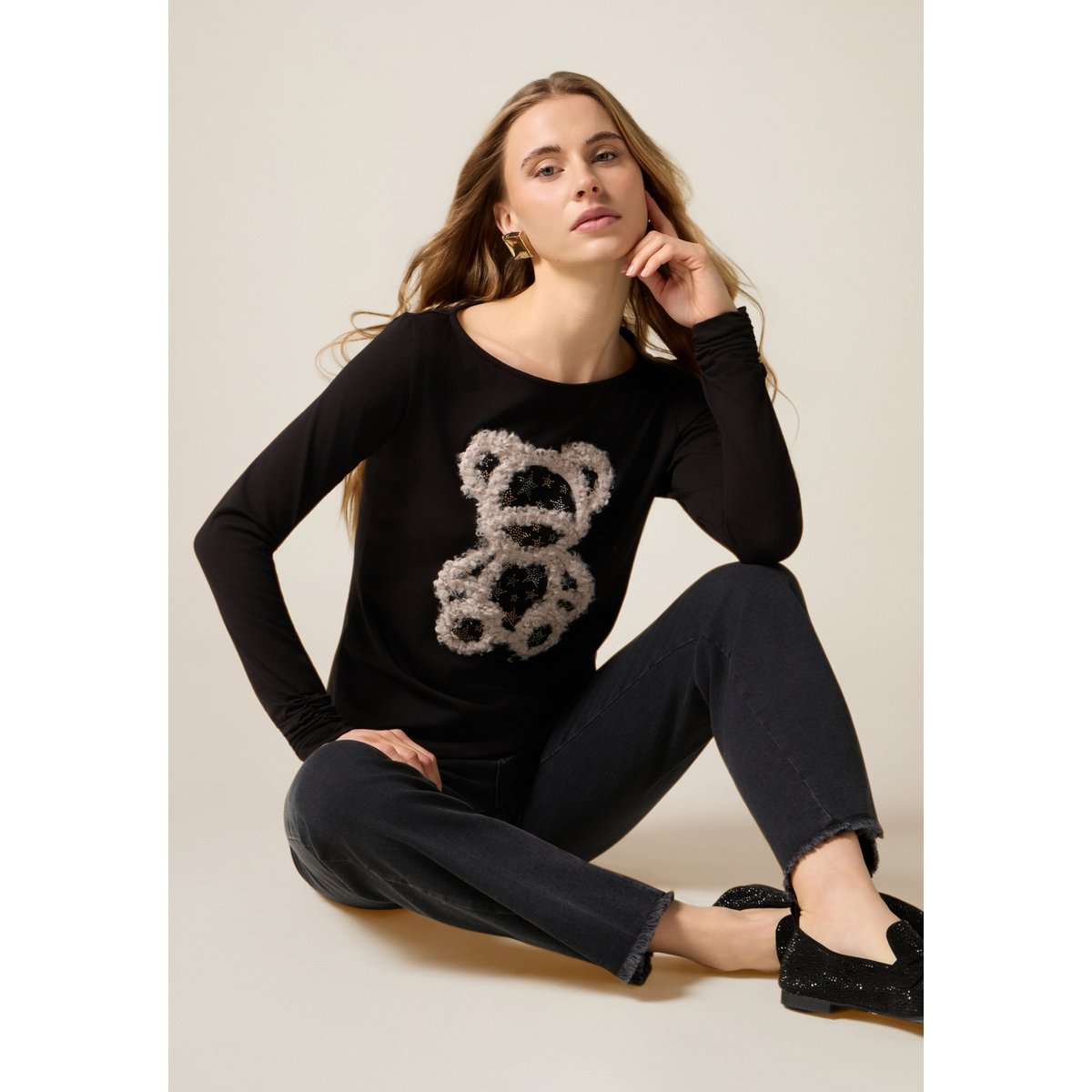 T-shirt avec impression et applications noir, OLTRE