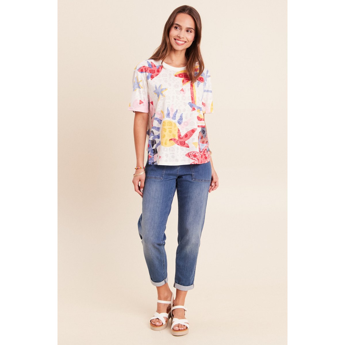 T-shirt ample col rond manches courtes blanc, BREAL