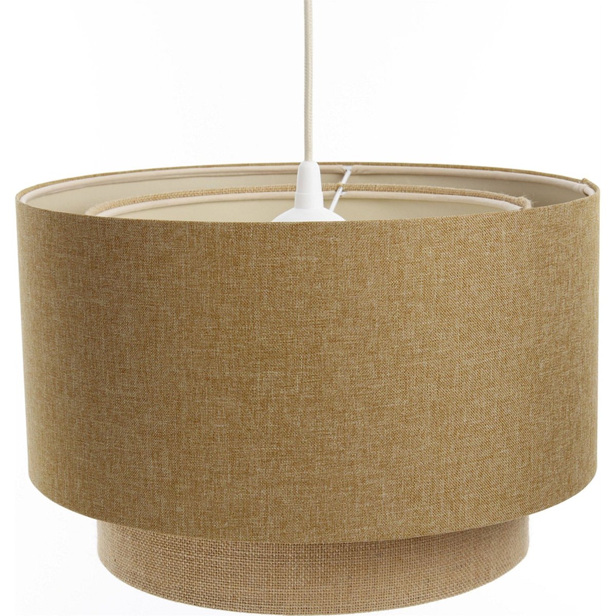 Suspension ronde en tissu et rotin Boho Elegant beige crème et rotin naturel, BPS KONCEPT