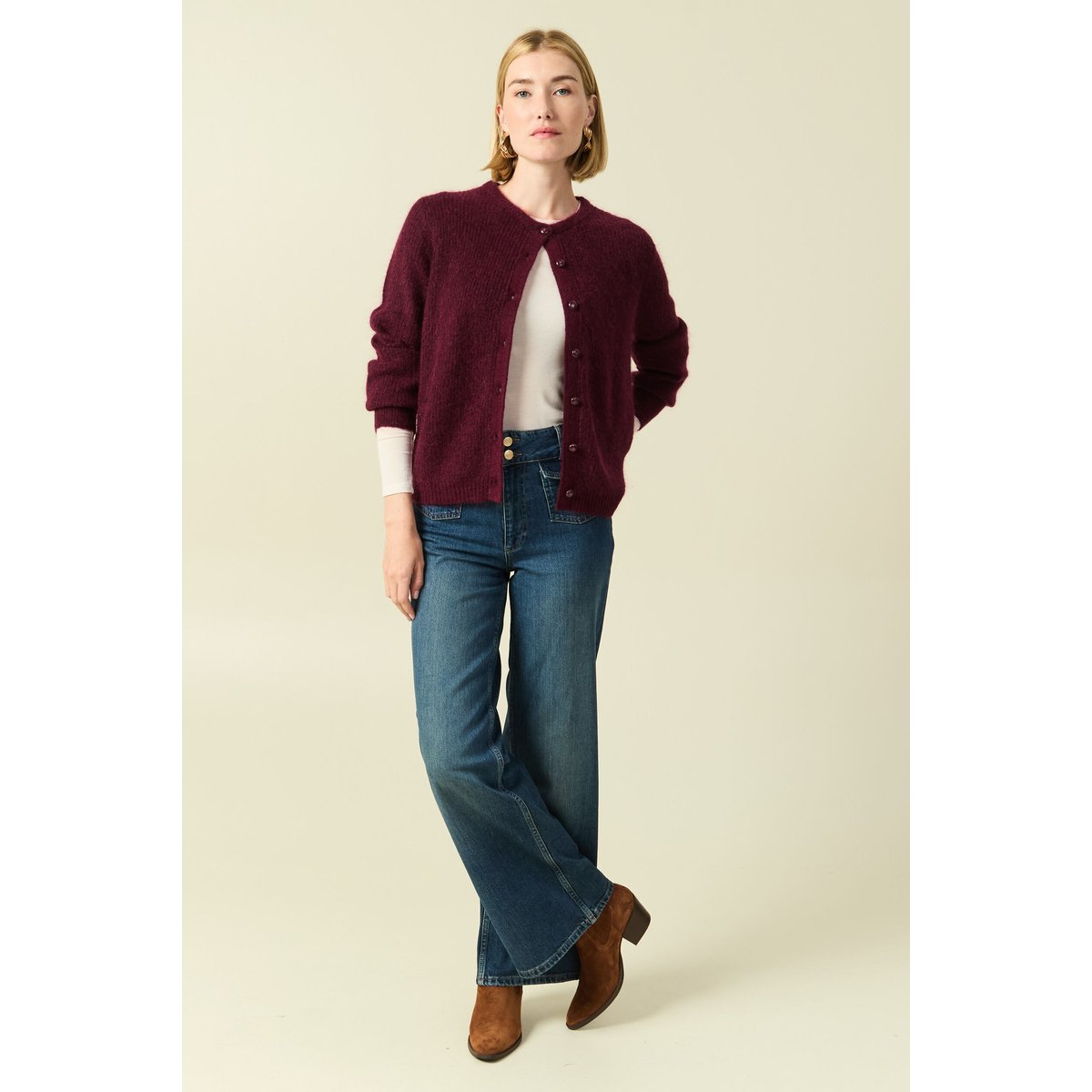 Jeans bootcut taille haute bleu, BONOBO