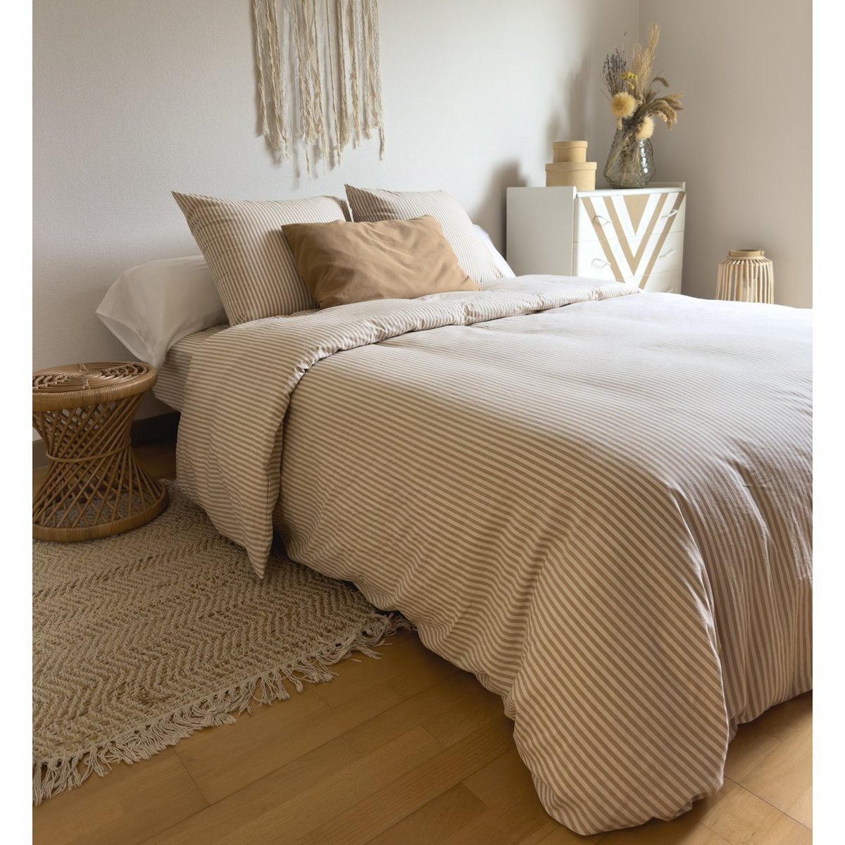 Drap housse adulte Percale de Coton Bio RAYÉ rayé ambre, KADOLIS