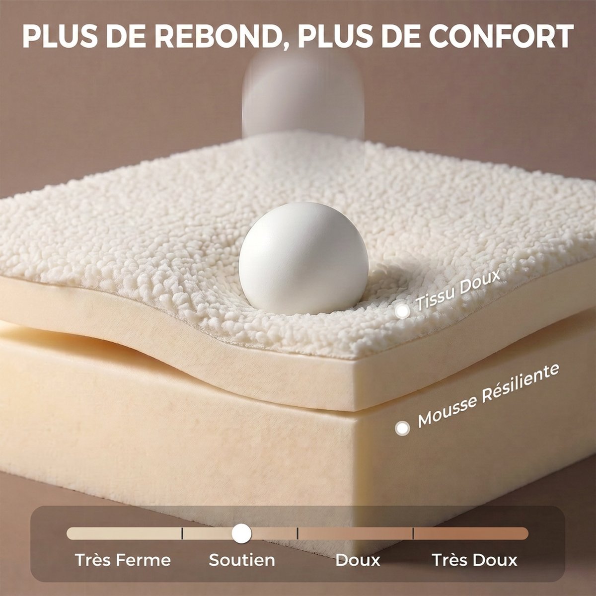 Chaise de bureau Tissu bouclette (100 % blanc crème, HOMCOM