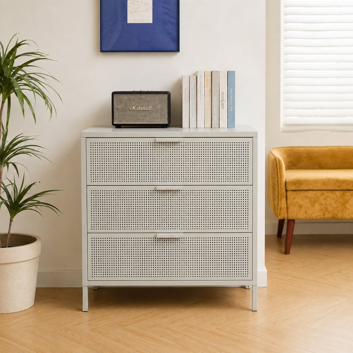 Commode 3 tiroirs, métal, JOEN beige, NORDLYS