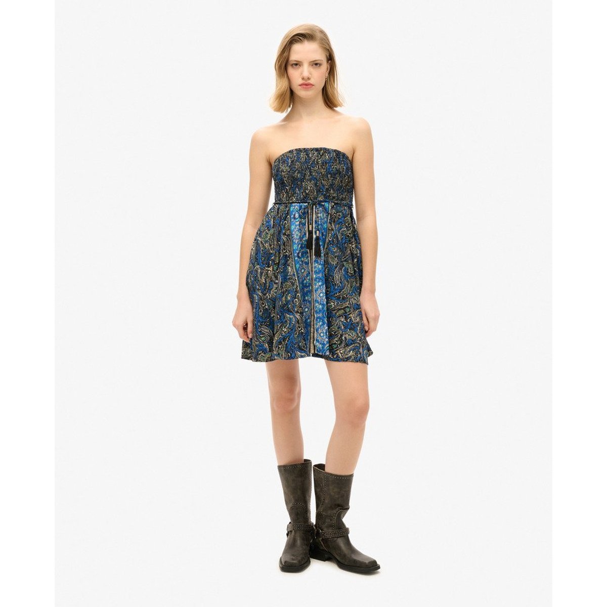 Robe bandeau bleu marine à motif feuilles cachemire, SUPERDRY