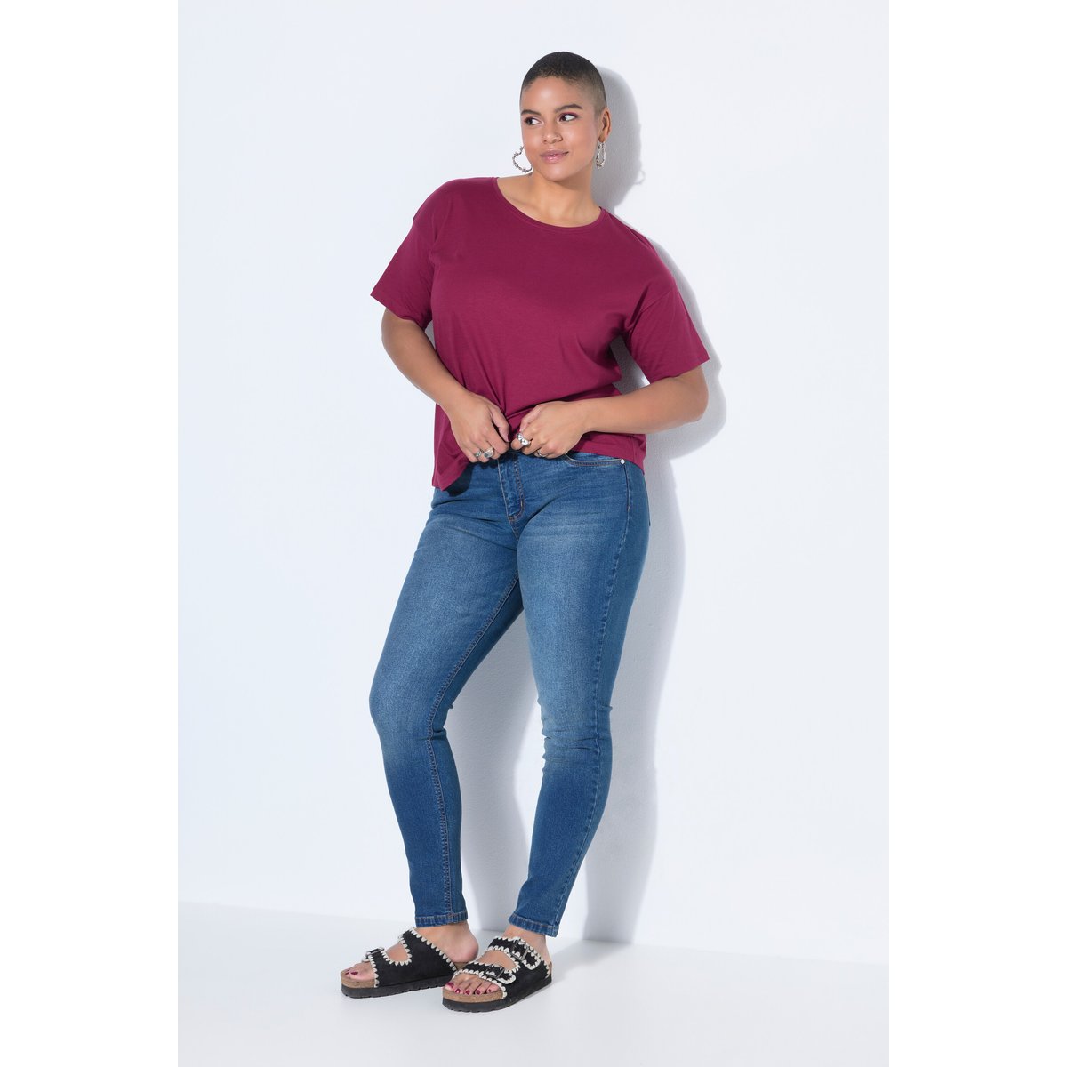Jean skinny 5 poches, tissu stretch jean bleu foncé, STUDIO UNTOLD