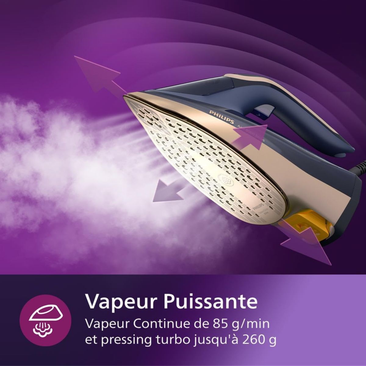 Fer à repasser DST8050/20 fer à vapeur Série 8000 Bleu foncé/doré, 3000W couleur unique, PHILIPS