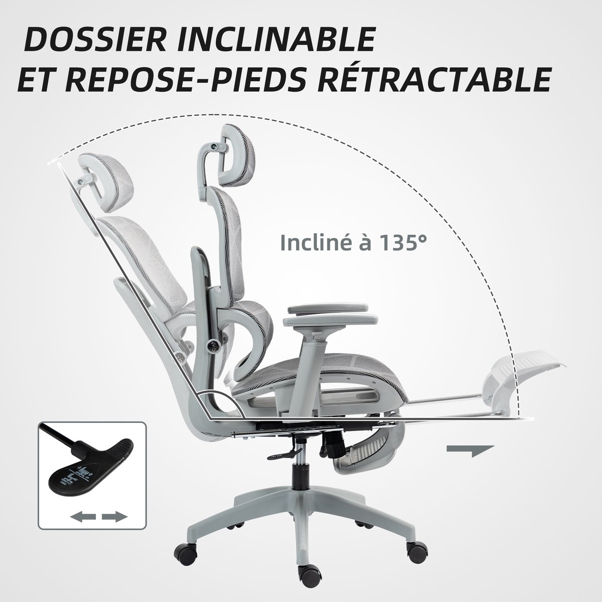 Chaise de bureau Maille (100 % polyester) gris, HOMCOM