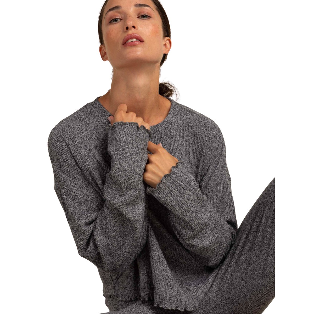 Pyjama pantalon top manches longues Comfy Look gris, ADMAS