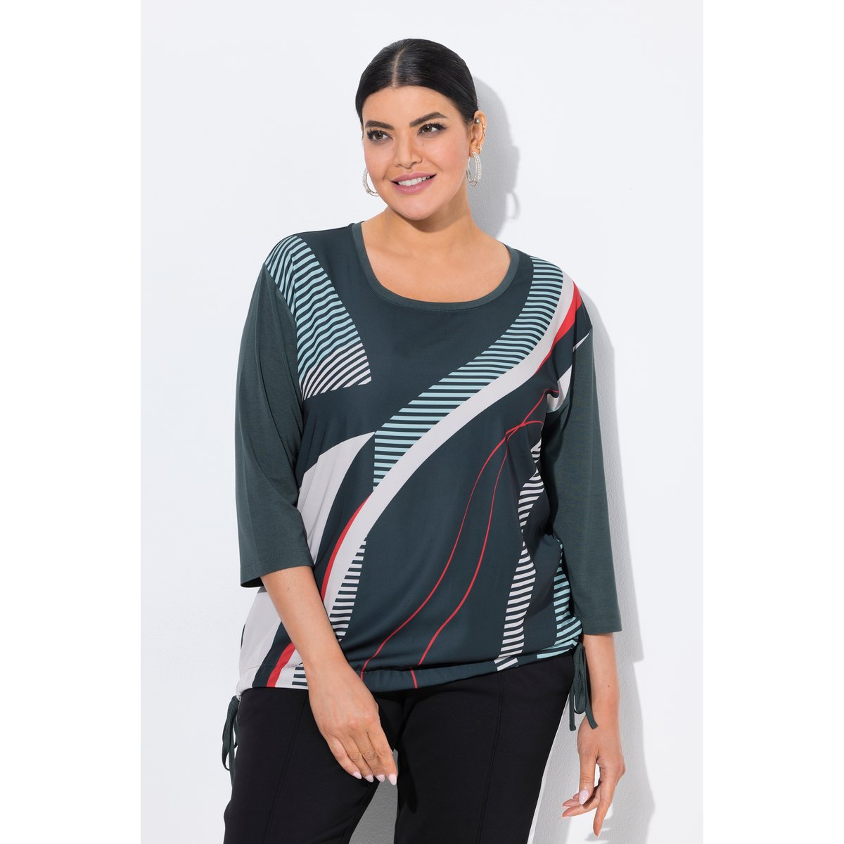 Sweat-shirt oversize avec cordon à la base vert sapin, ULLA POPKEN