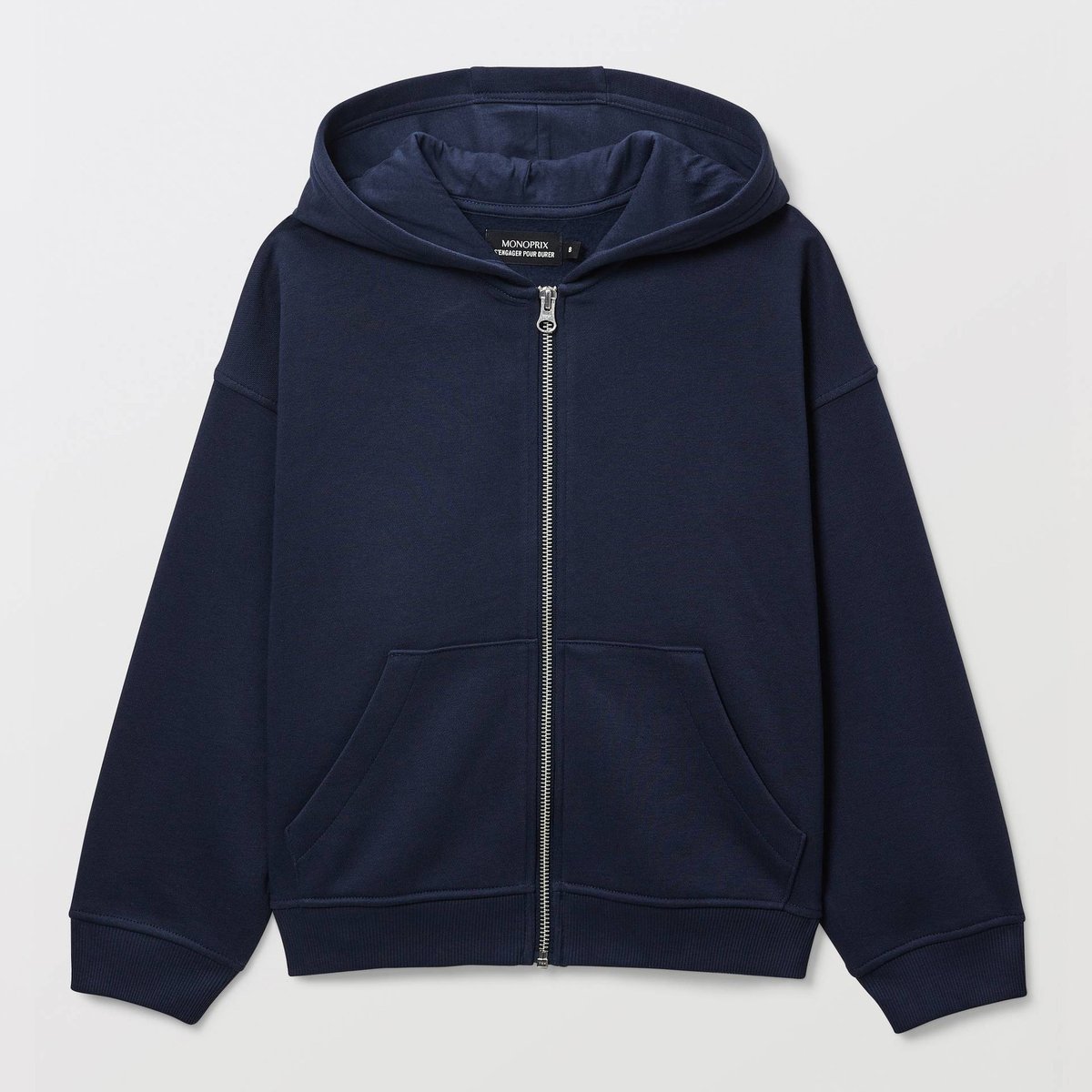 Sweat à capuche uni contenant en coton BIO marine, MONOPRIX