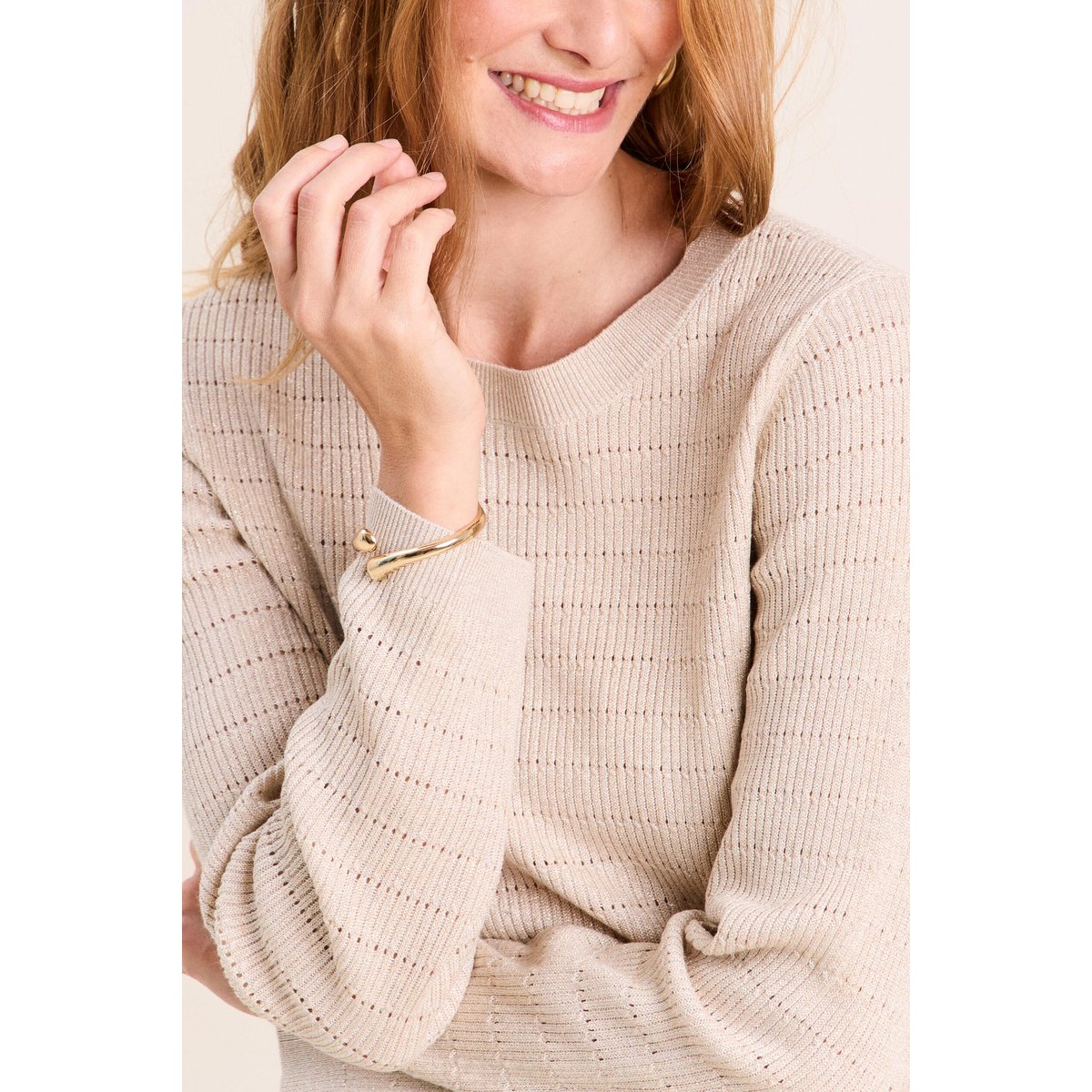 Pull manches longues col rond brillant couleur or, BREAL