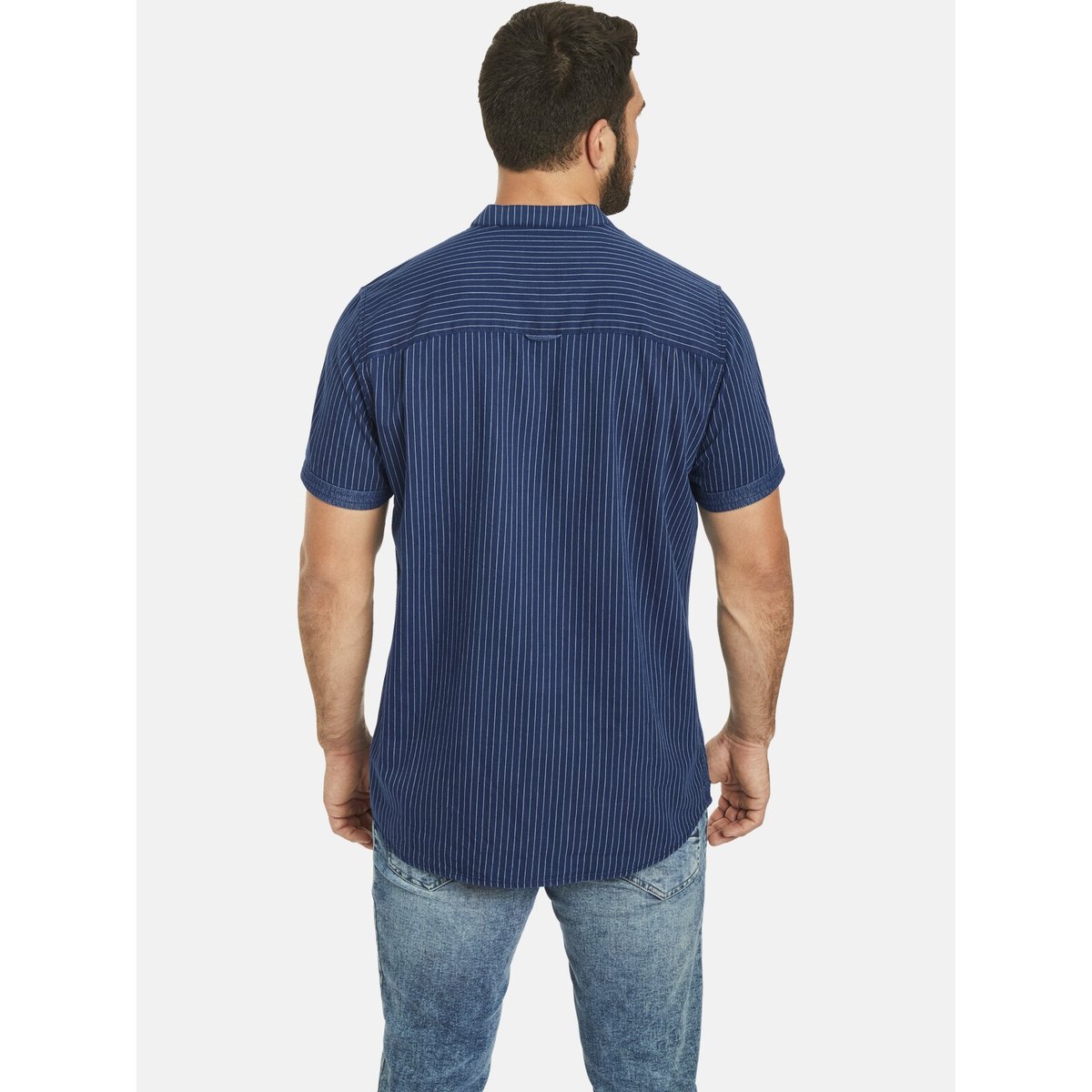 Chemise à manches courtes NALLE bleu foncé rayé, JAN VANDERSTORM