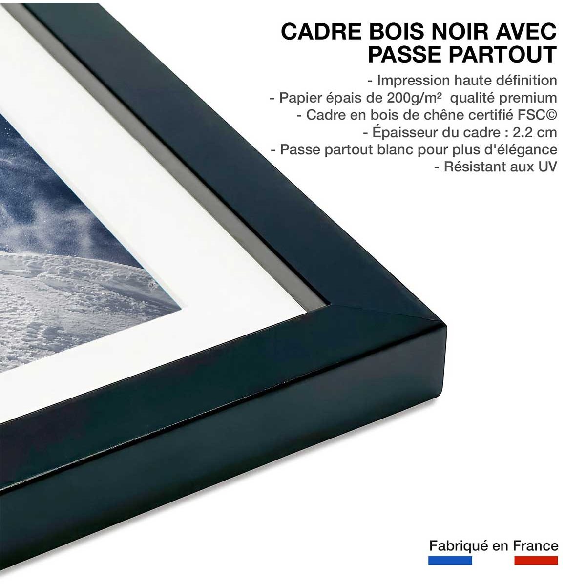 Affiche sport Jumping ski affiche + cadre en bois - noir, HEXOA