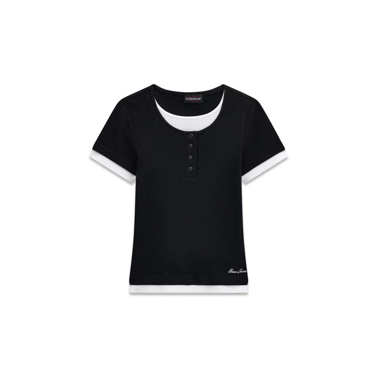 Haut En Maille Côtelée Double noir, GUESS JEANS