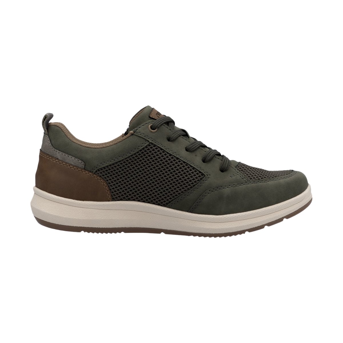 Sneakers bleu marine à talon plat avec des lacets et un zip latéral vert, RIEKER