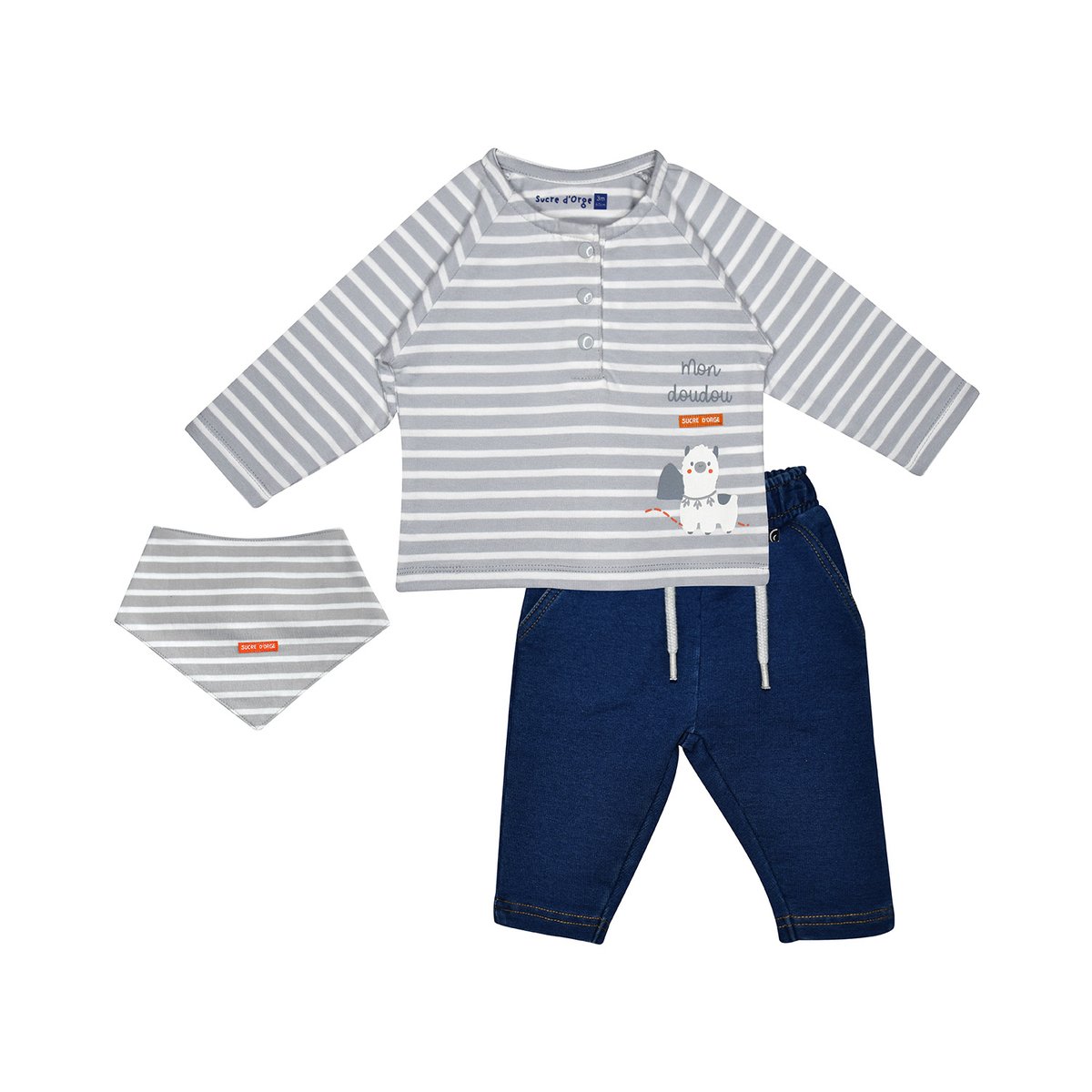 Ensemble tshrt pantalon bavoir pierry maille gris, SUCRE D'ORGE