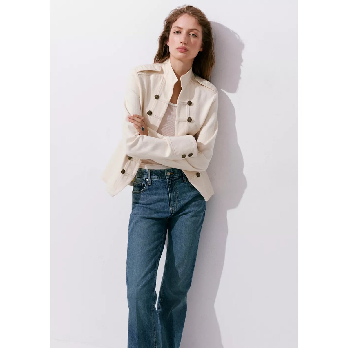 Jean flare taille haute bleu moyen, MANGO