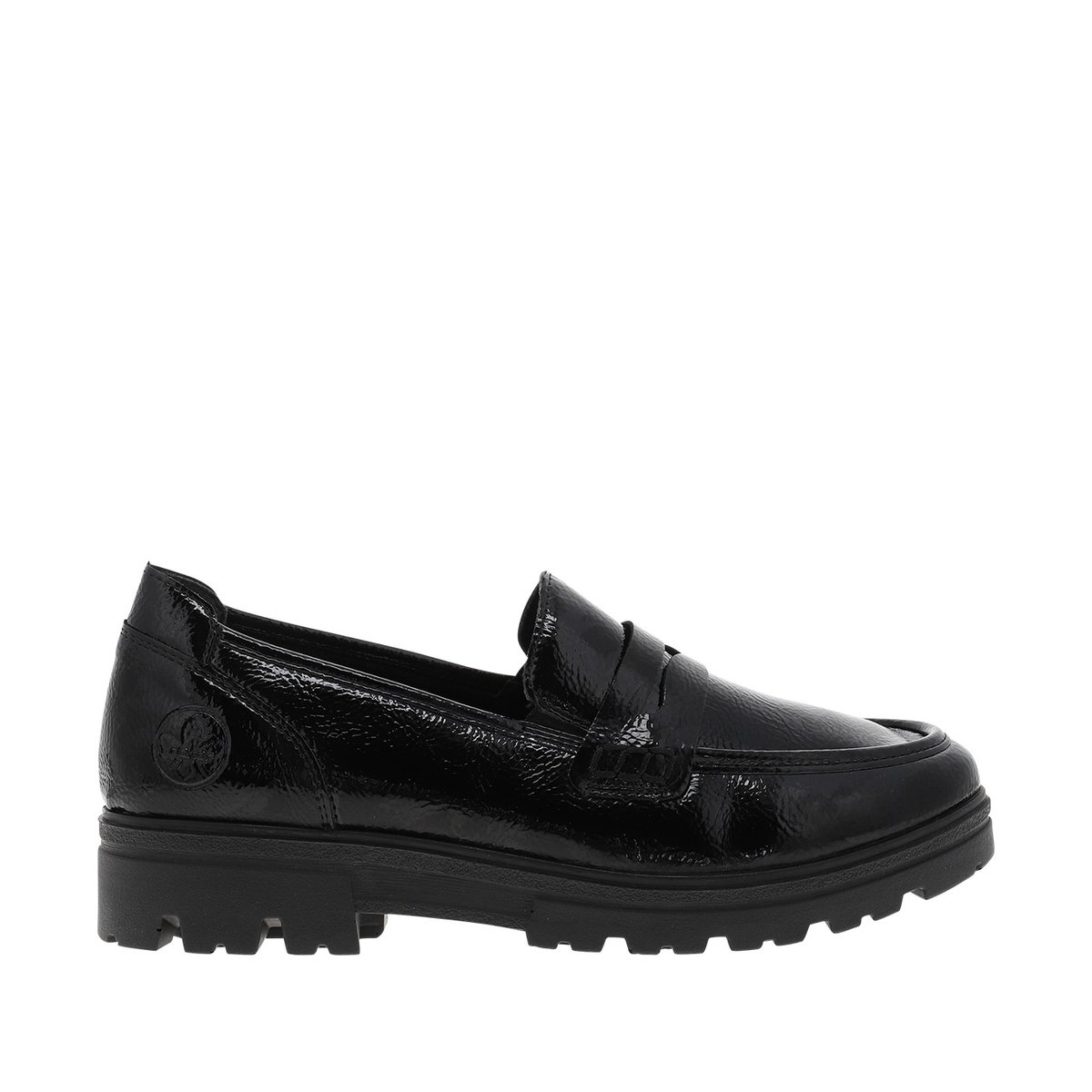 Mocassins noirs à talon décroché bas avec des soufflets élastiqués noir, RIEKER