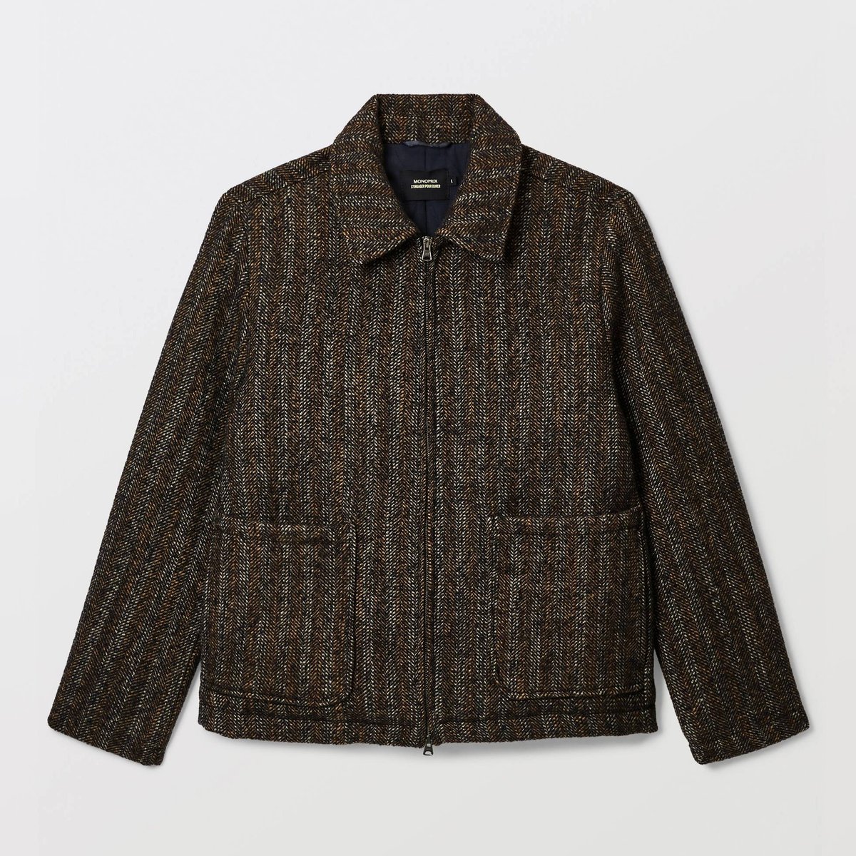 Veste chevron zippé contenant de la laine marine, MONOPRIX
