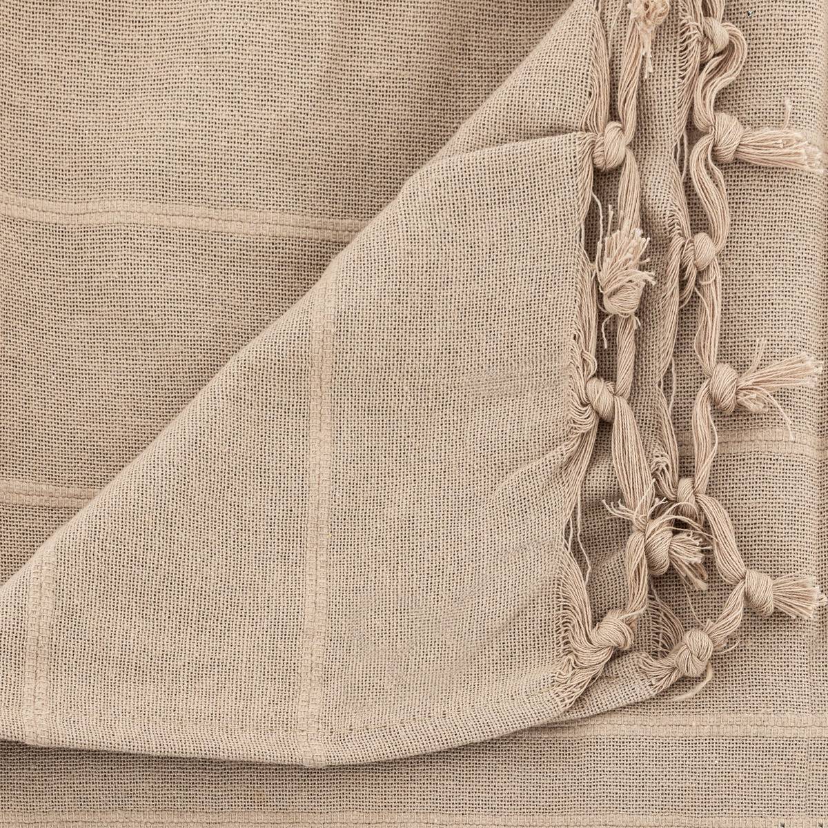 Jeté de lit en coton à franges ANJALI beige, ATMOSPHERA