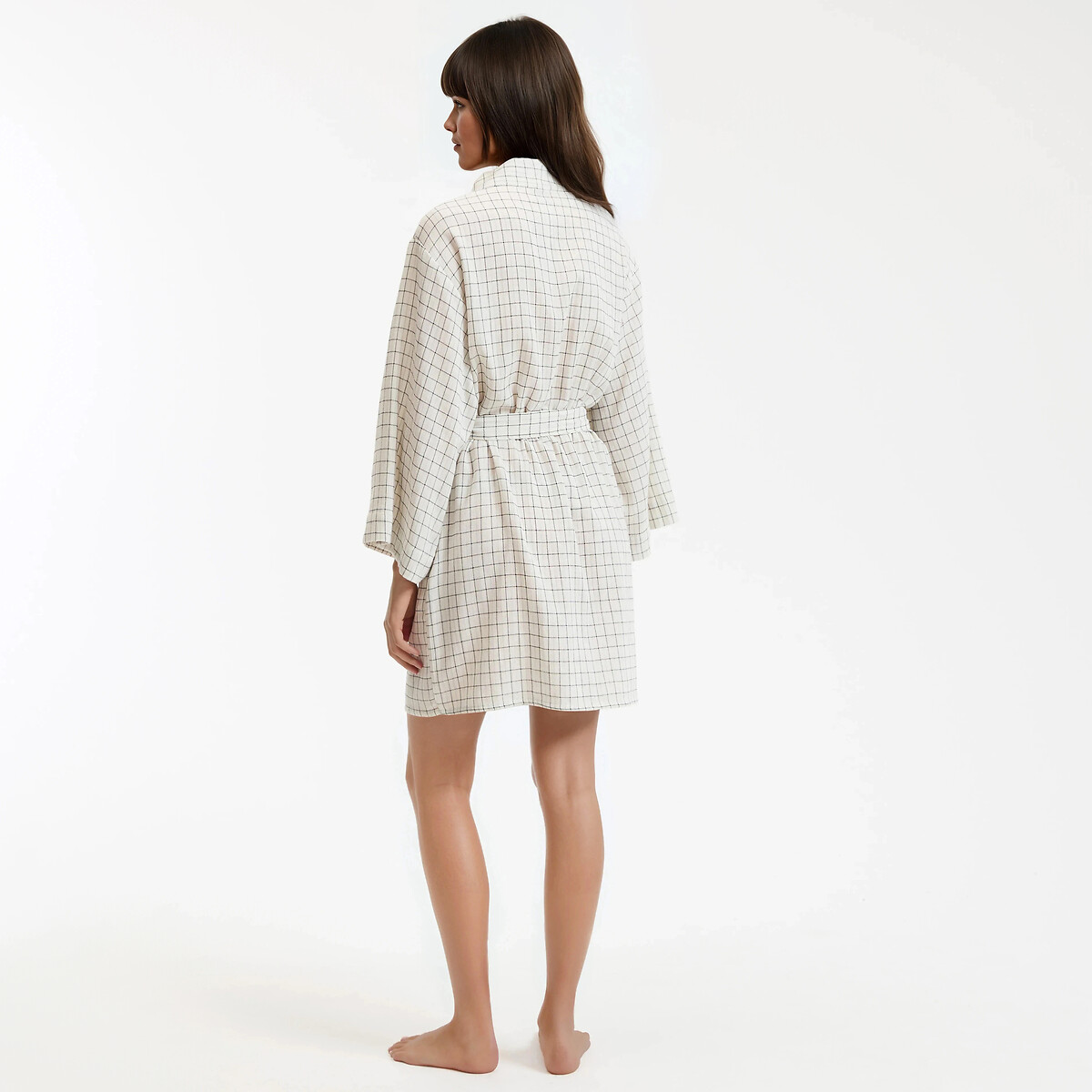 Signatures Margot Kimono Bathrobe in Double Cotton Muslin checked, LA REDOUTE COLLECTIONS